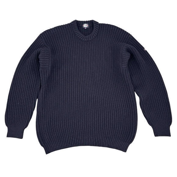 Fly3 Navy Department Vintage Crew Neck Chunky Knit Wool Sweater Navy Blue XXL - Picture 1 of 9